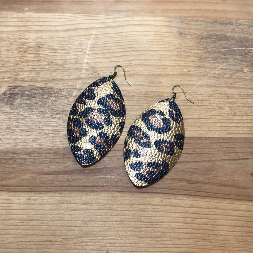 Handmade Leather Leopard Oval Earrings